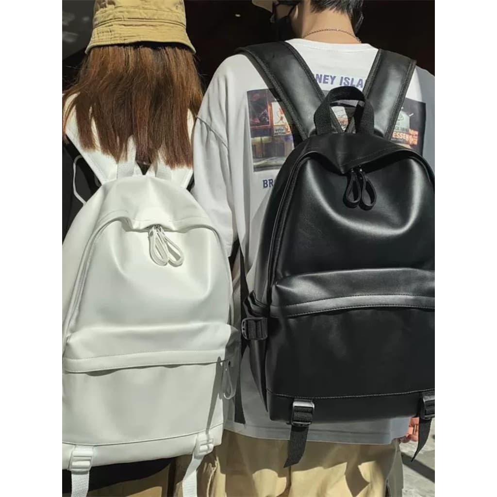 Mochila simples de couro macio para homens e mulheres, versão coreana, lazer, viagem, computador, escola secundária, est