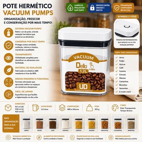 Pote Hermetico Quadrado Capacidade 12 Litros Vedacao Segura Armazenamento Pratico Alimentos