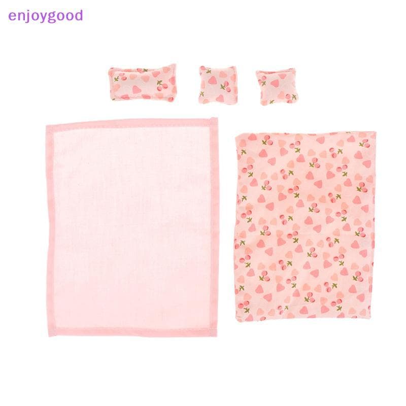 1 Conjunto 1 : 12 Casa De Bonecas Em Miniatura Cama Quatro Peças Lençol Colcha Travesseiro Capa Quarto Modelo Decoração