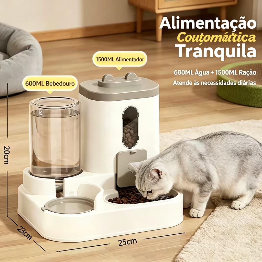 Sistema Alimentação Água Automático para Animais, Dispenser Ração Sem Entupimento Grande Capacidade Ideal para Viagens