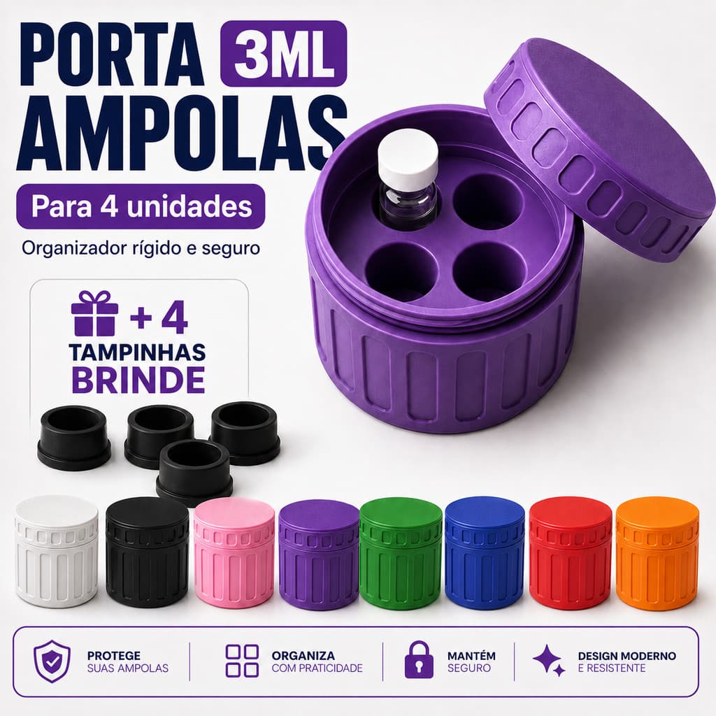 Case Porta Ampolas 3ml e 5ml Kit para 4 ampolas Estojo Organizador Rígido Proteção Total Tirze + Brinde