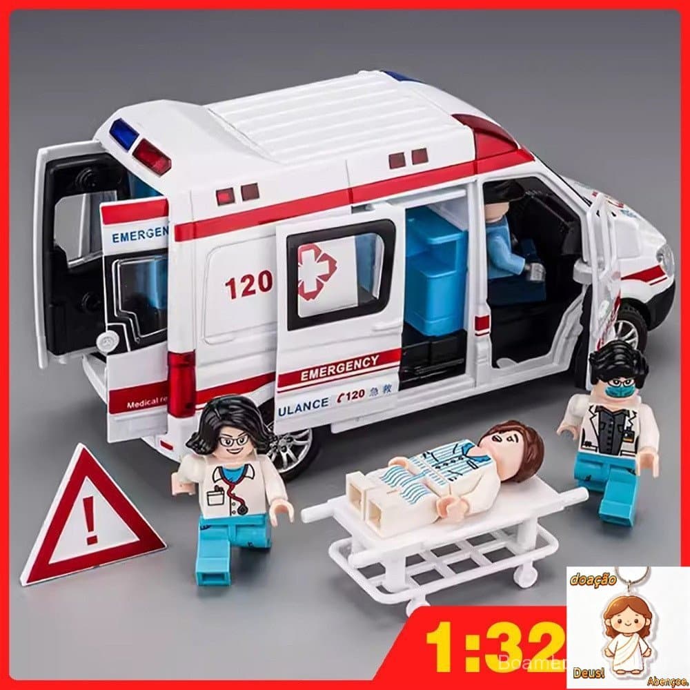 1 : 32 Benz Ambulância 120 Metal Alloy Toys Carro Modelo Diecast Veículo Para Meninos Simulação De Som Efeito Luz Coleçã