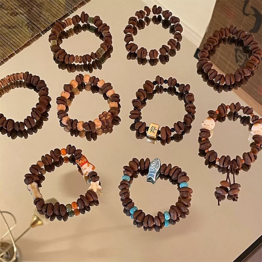 Grãos de café reais muito refrescante estilo feito à mão frisado All-Match estilo masculino pulseira meninas nicho Desig
