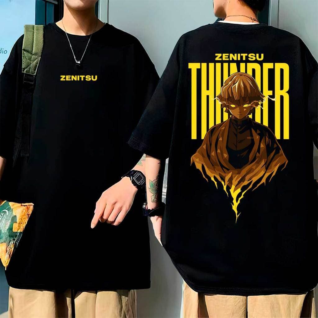 Camiseta Oversized Anime Zenitsu Estampado Demonslayer Mangá Trovão Camisa Unissex 100% Algodão