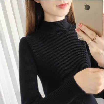 Meia gola alta camisola camisa de fundo feminina manga comprida camada interna 2024 outono inverno novo estilo meados de