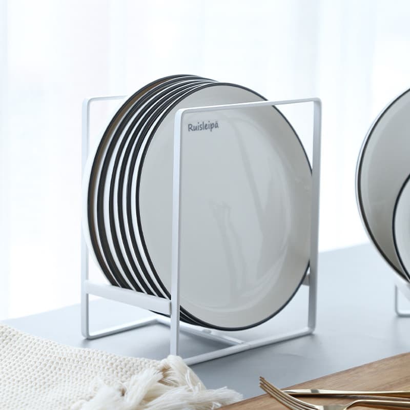 Rack de armazenamento de placa de ferro estilo japonês, rack de armazenamento de cozinha, prato de jantar, rack de drena