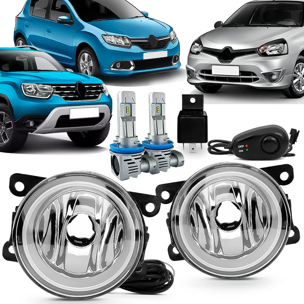 Kit Farol Milha Logan 08/25 Clio 13/16 Bt Colante Slim Led Branco