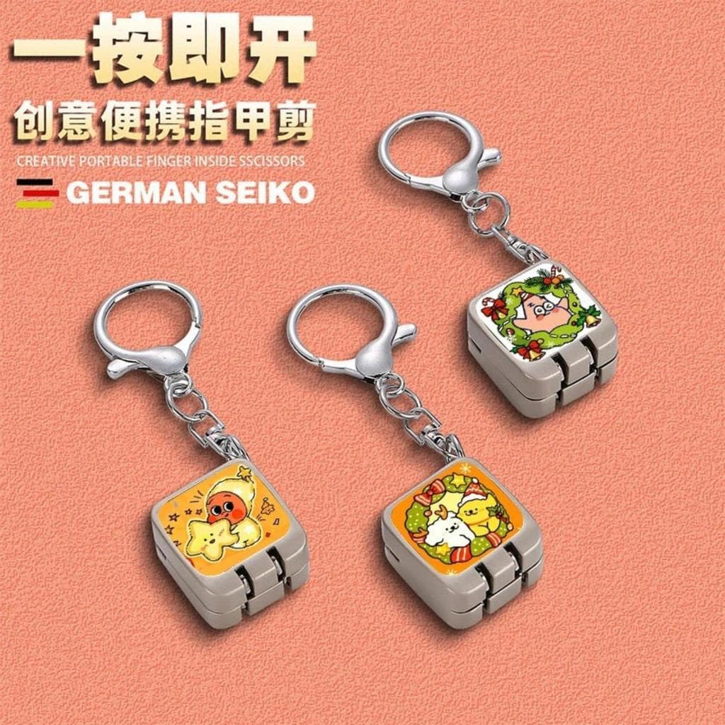 Bonito desenho animado criativo cortador de unhas estilo dobrável com um clique para abrir pingente de caixa de chave fo