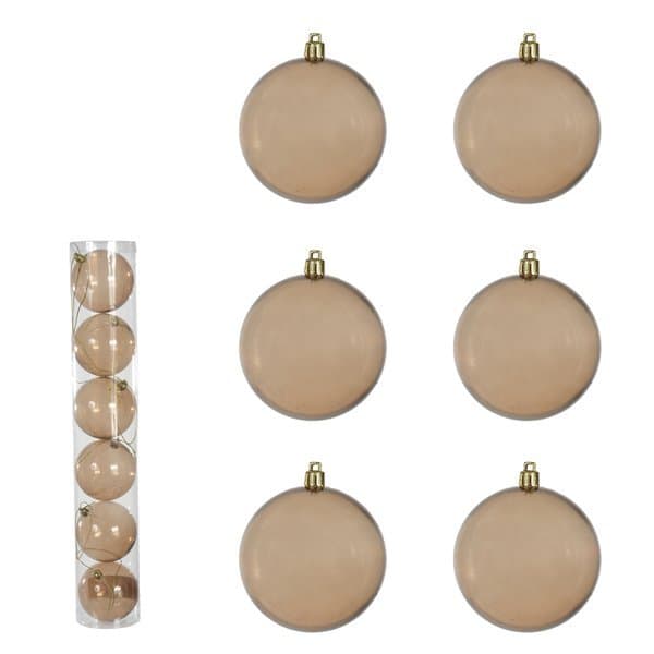 Cj 6 Bolas de Natal Transparente Marrom 8cm