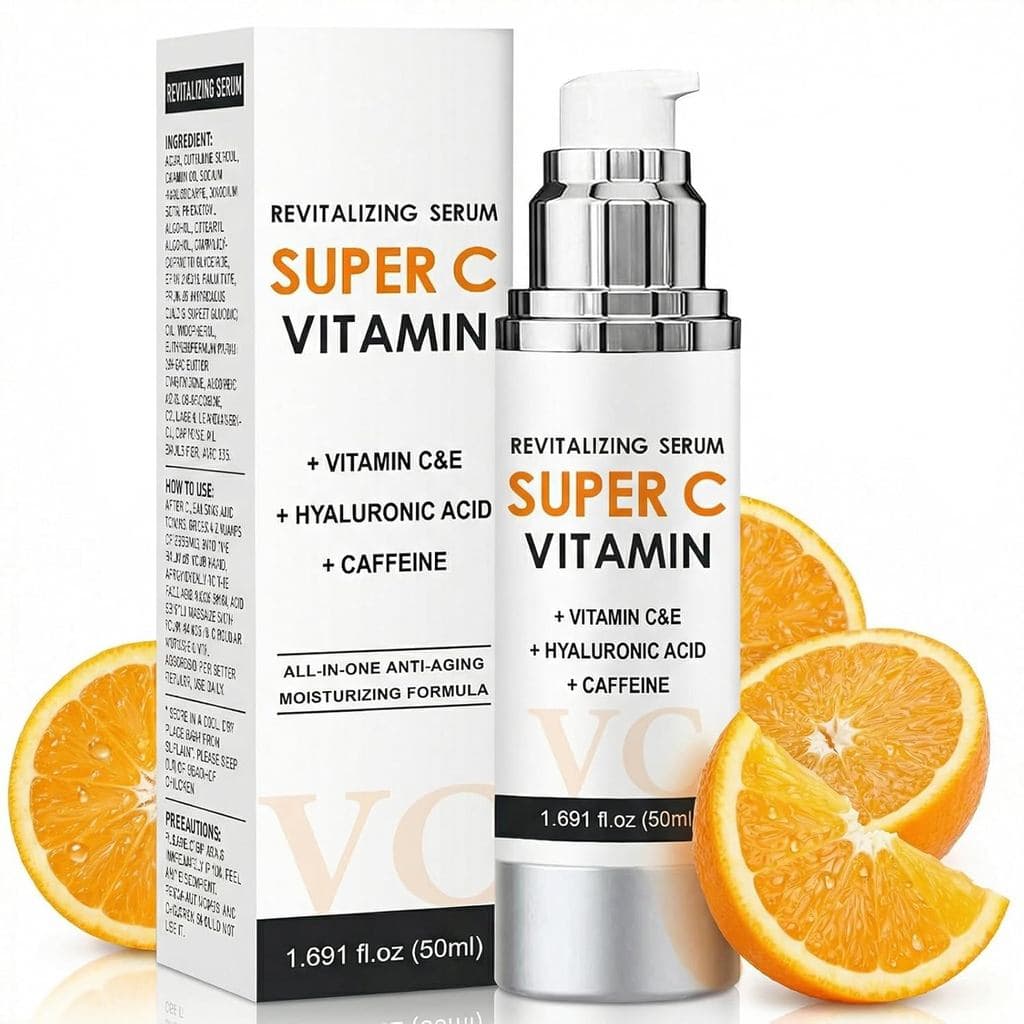 Sérum Facial de Vitamina C com Ácido Hialurônico e Vitamina E - Sérum Facial Revitalizante Super C para Antienvelhecimen