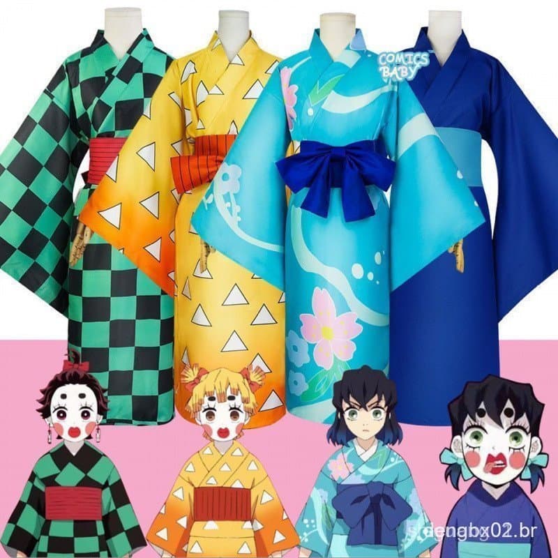 Fantasia de Cosplay de Demon Slayer Agatsuma Zenitsu Inosuke, Conjunto de Anime, Kimono Kimetsu do Capítulo Flower Stree