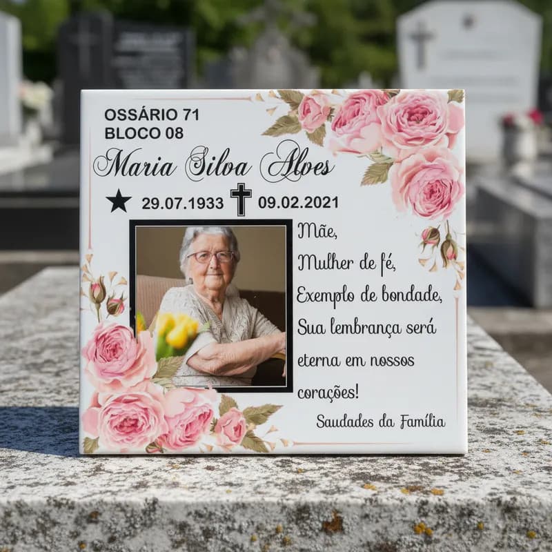 Placa Azulejo Lápide para túmulo Mãe com foto personalizada