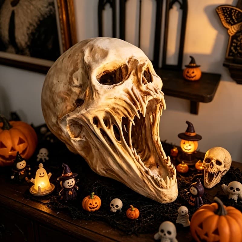 Escultura de caveira de monstro alienígena, decoração de caveira de terror com textura desgastada, adequada para exibiçã