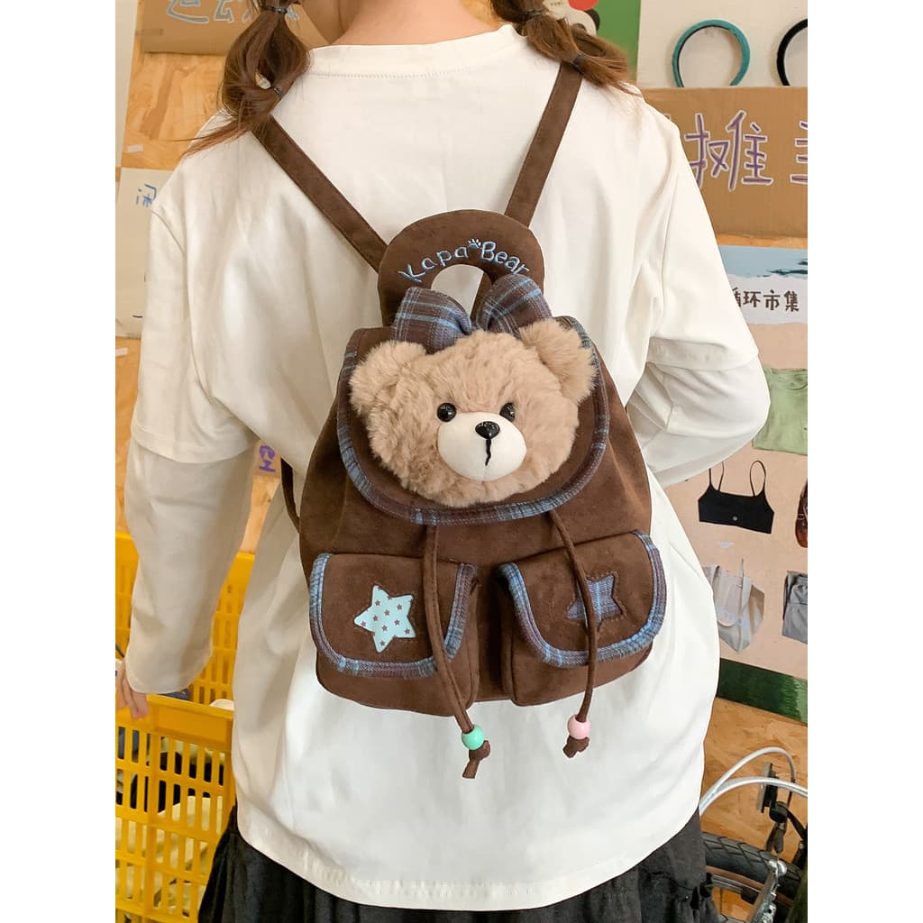 Pequeno urso mochila feminina 2026 novo estilo bonito pelúcia Mini mochila estilo Preppy menina estudante All-Match pequ