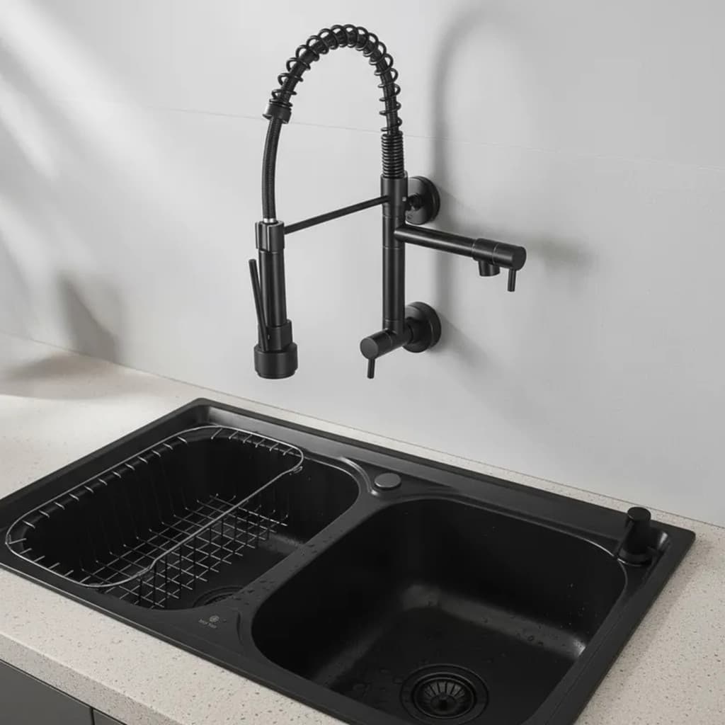Cuba Dupla Gourmet Aço Inox Black + Torneira De Parede Preta