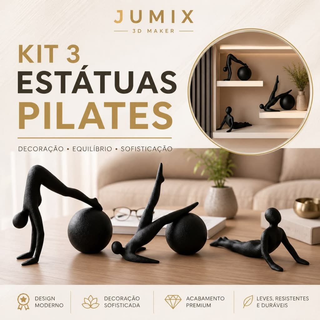 Kit 3 Esculturas Decorativas Pilates Yoga Bola Suíça Design Moderno