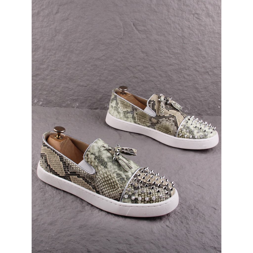 2026 novo estilo rebites cobra padrão ervilhas sapatos masculinos deslizamento em mocassins casuais na moda único mascul