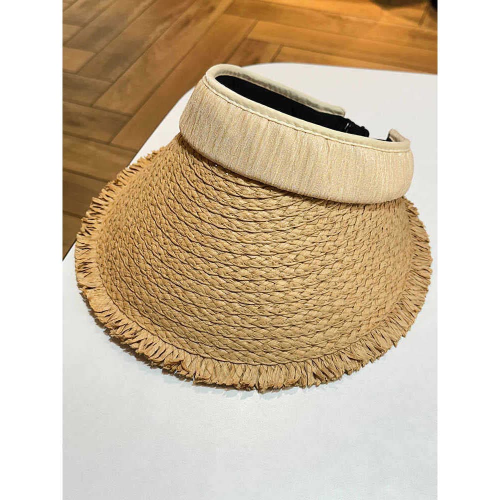 Coreia Dongdaemun borla borda palha vazio chapéu superior feminino verão dobrável beira-mar protetor solar guarda-sol ch
