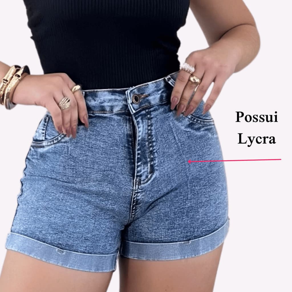 Short Jeans Feminino Cintura Alta com Lycra Marmorizado Casual Premium