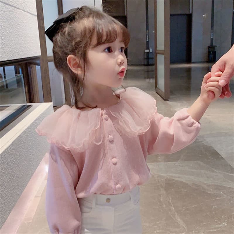 Meninas primavera outono roupas 2026 roupas infantis gaze novo estilo de manga comprida camisa do bebê crianças babados