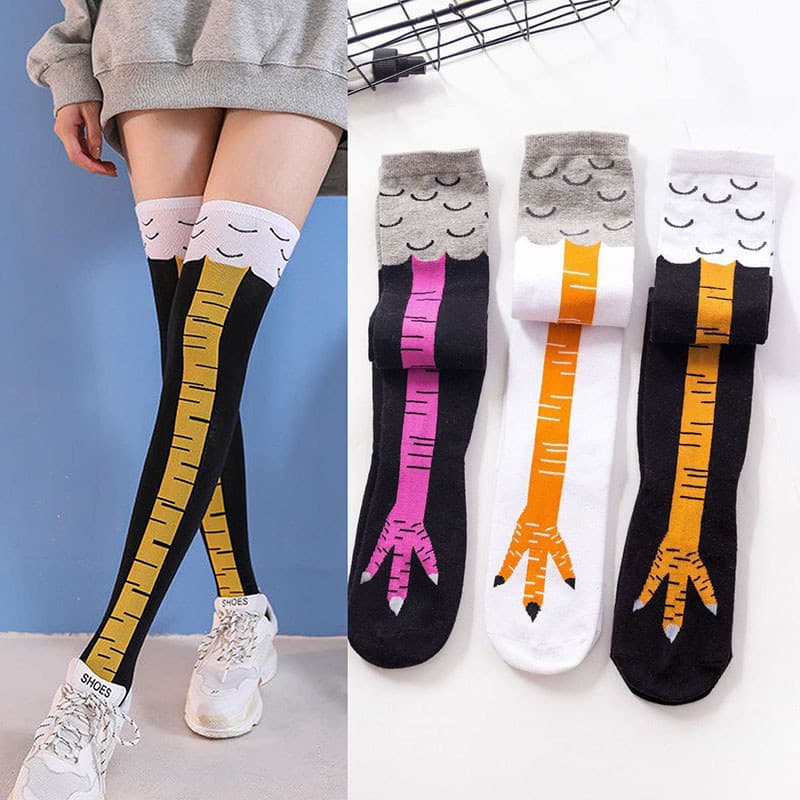 Meias Femininas Para Pés De Frango – Funny Fitness Viral Knee High , 3 Cores , Design Fofo E Emagrecimento