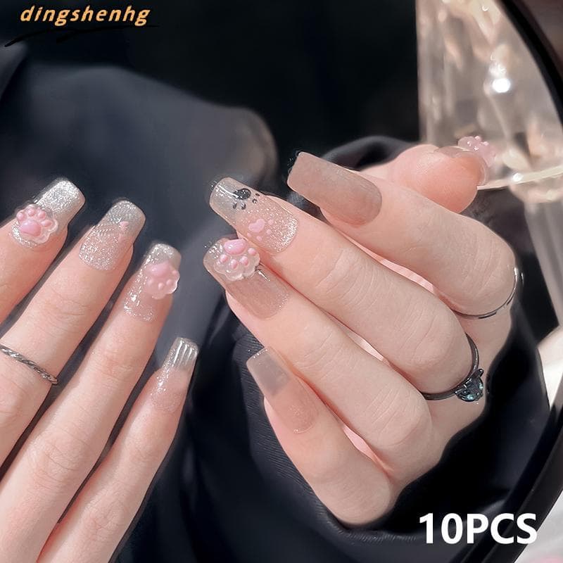 10 Pçs Pata De Gato Prego Charme Resina Dos Desenhos Animados Manicure Ornamentos Mini 3D Decoração Da Arte Do