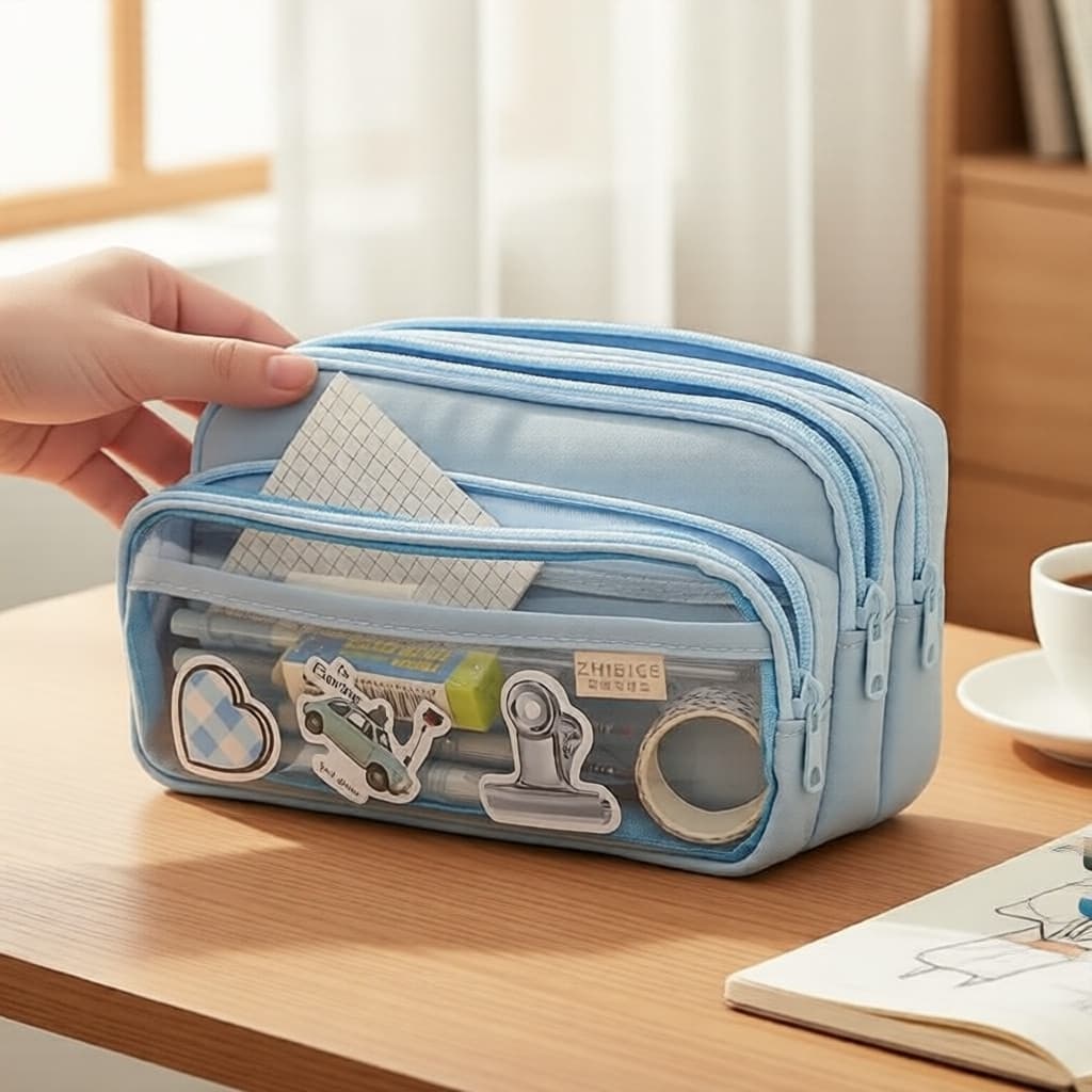 Organizador de Canetas Multifuncional e Transparente - Porta-papelaria de Grande Capacidade para Escola/Escritório,