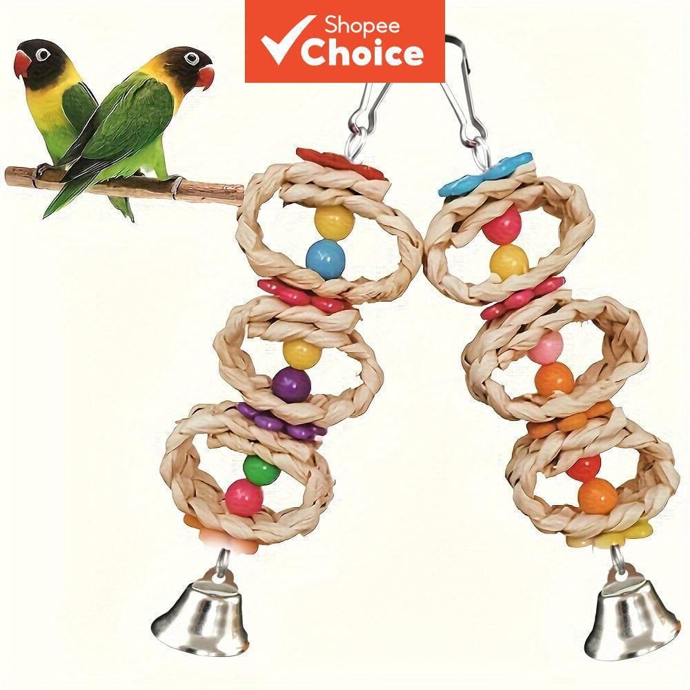 Guizo de Pássaro com Miçangas Coloridas e Milho - Brinquedo para Roer e Bicar - Para Periquito, Calopsita e Calopsita