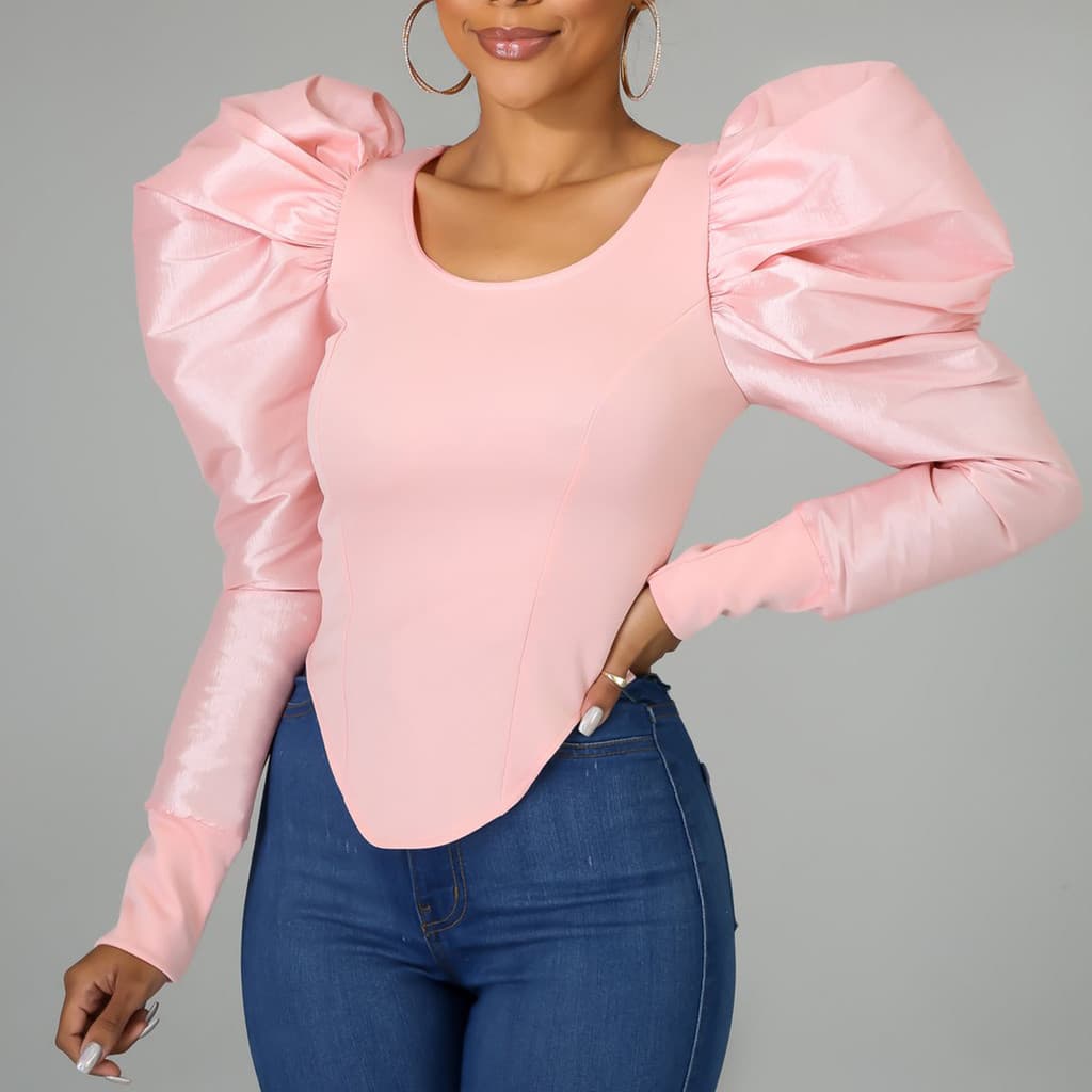 2024 outono europeu americano comércio exterior novo estilo manga Puff manga longa camiseta feminina na moda topos blusa