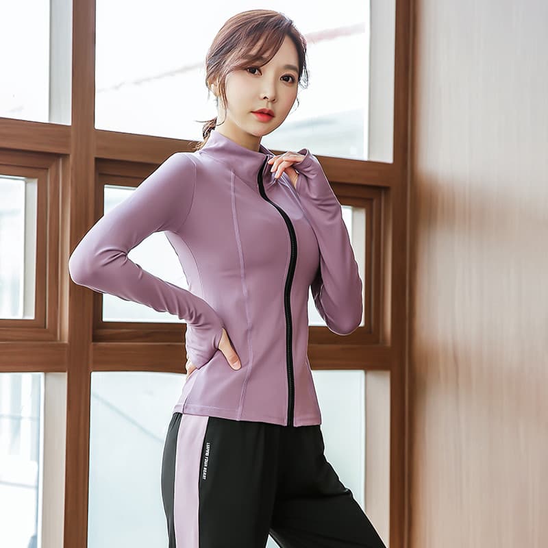 Primavera outono novo estilo ginásio roupas esportivas senhoras fino-ajuste gola influenciador correndo roupas de Yoga j