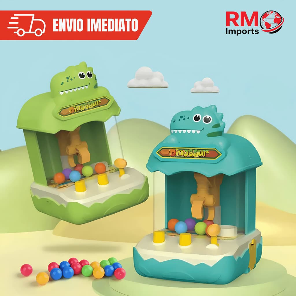 Brinquedo Máquina de Garra Infantil Dinossauro Pega Bolinha Mini Fliperama Interativo