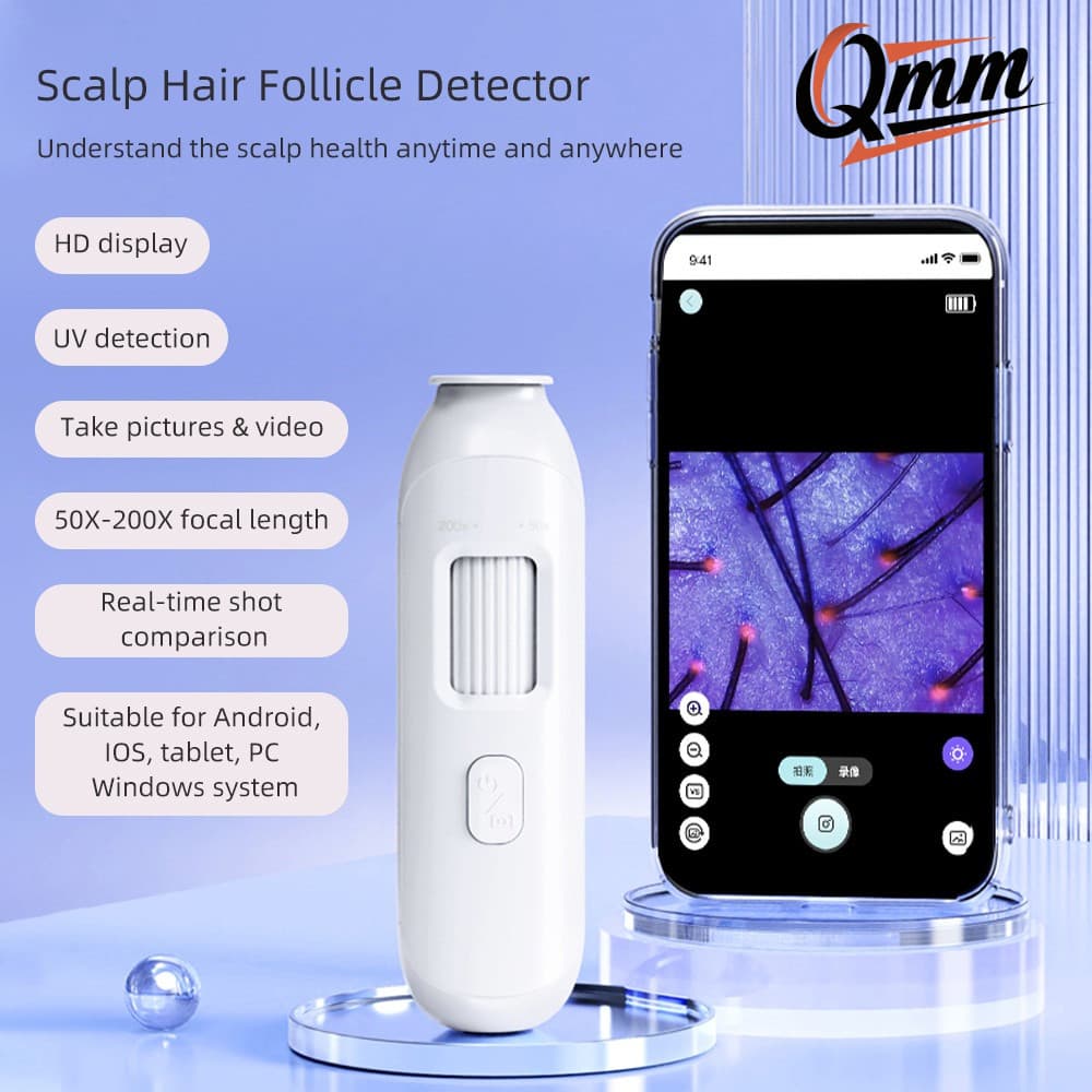 Analisador De Couro Cabeludo Sem Fio 50X-200X HD Detector De Folículo Capilar Microscópio Tester APP Compatível