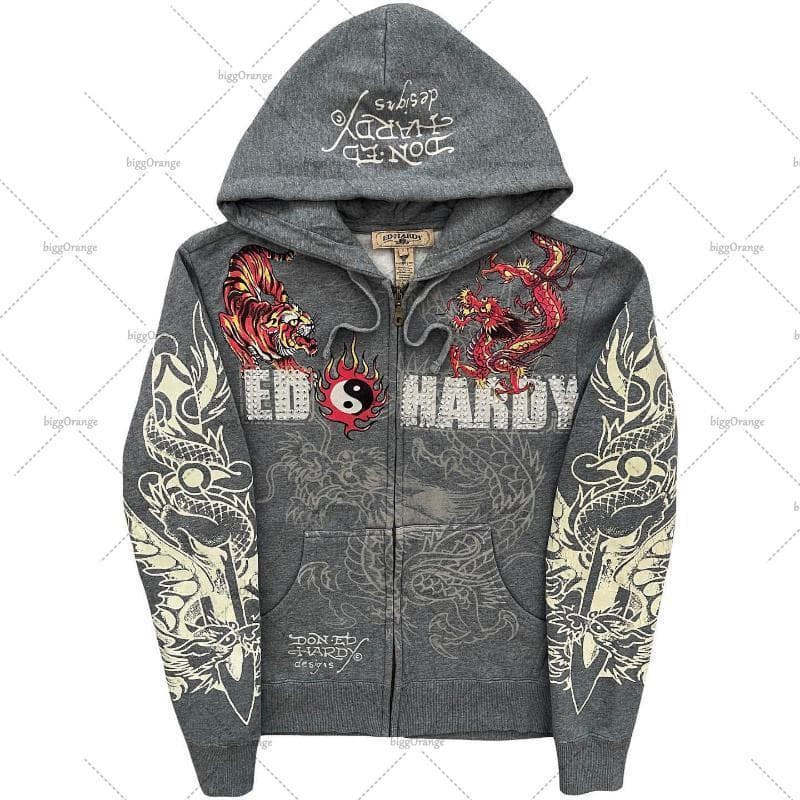 Moletom Super Grande American Red Skull Bones, Estilo Y2K Hip Hop Street, Marca de Moda, Cardigã com Zíper em Cor Sólida