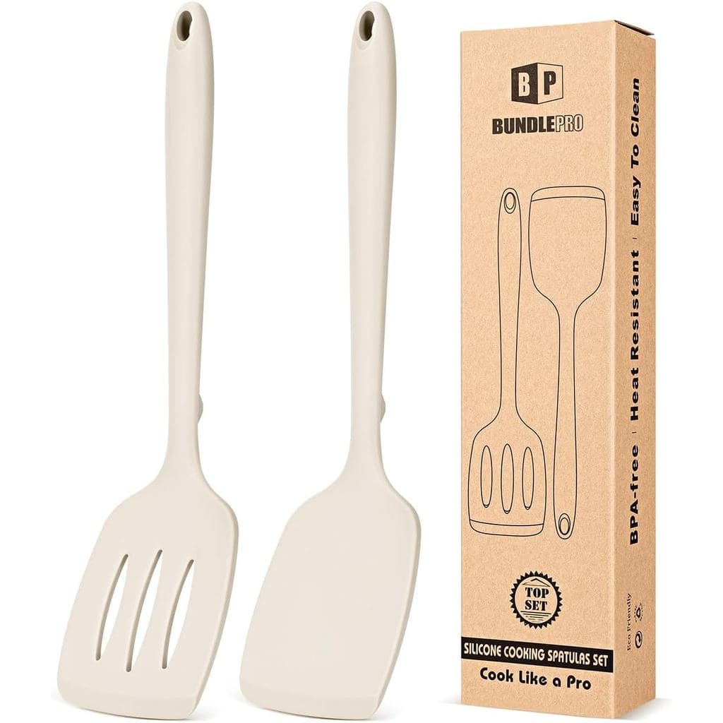 Conjunto de 2 Espátulas de Silicone, Espátulas de Cozinha Antiaderentes com Fendas, Utensílios de Cozinha Resistentes ao