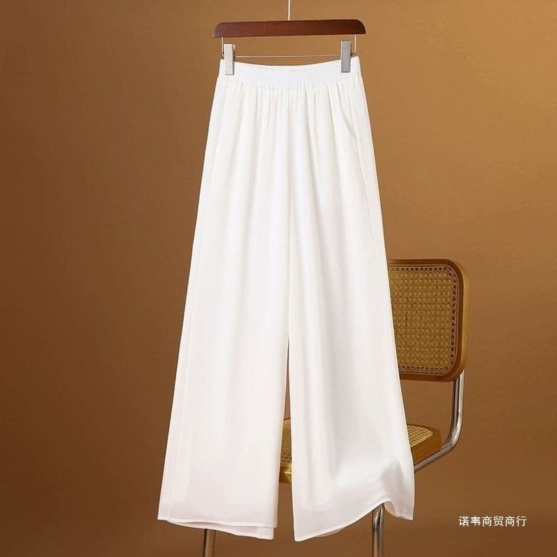 Novo estilo cortina reta cintura alta duplo Chiffon calças de perna no tornozelo