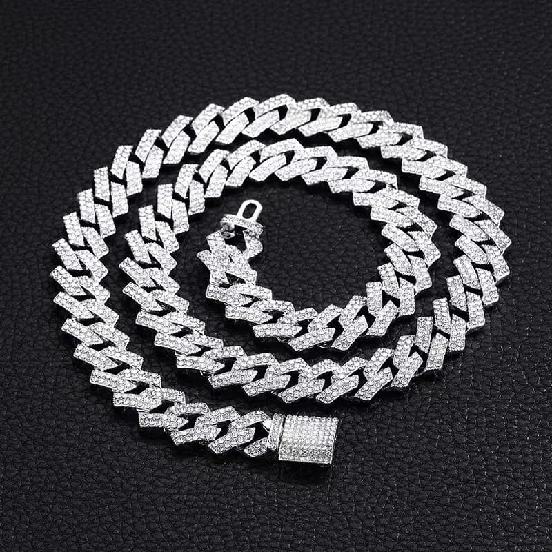 Novo colar masculino com corrente cravejada de 15mm e efeito gelo, colar de diamante estilo hip-hop, corrente cubana, pu