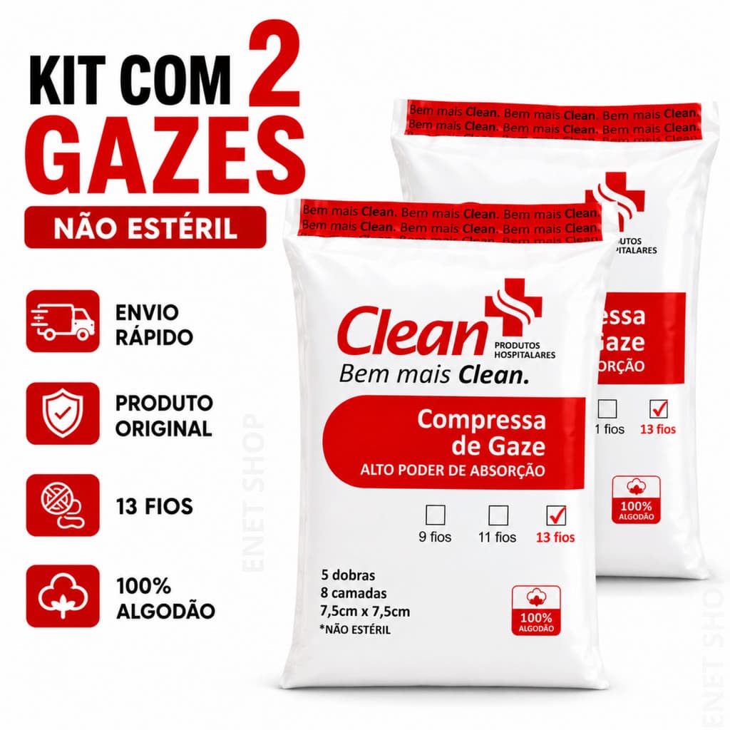 Kit 2 Compressas de Gaze 440un 13 Fios 7,5x7,5 cm 100% Algodão, Alta Absorção, 8 Camadas, Envio Rápido