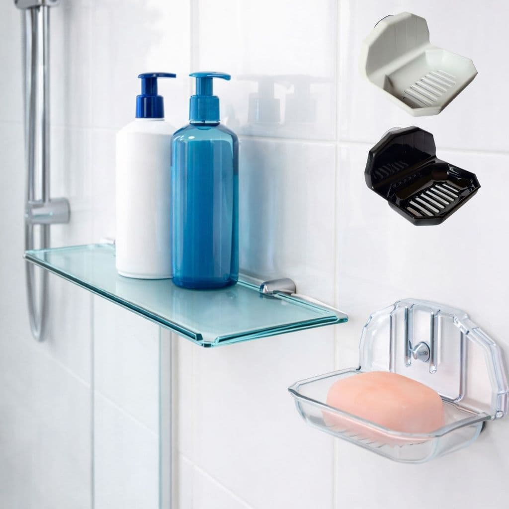 Kit Porta Shampoo E Saboneteira Ventosa Banheiro Organizador Multiuso Acrílico Box Parede Suporte