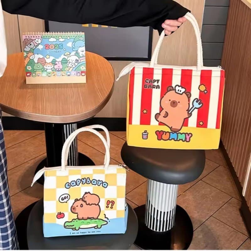 Kawaii Dos Desenhos Animados Capivara Lancheira Saco Isolado Sacola Bento Sacos De Almoço Para Mulheres Meninas Portátil