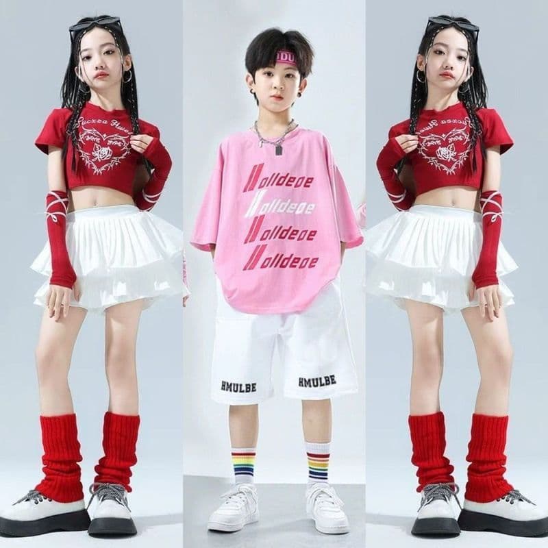 Traje de dança de rua infantil terno na moda legal menina jazz dança jazz rua-Fried Hip-Hop dopamina passarela prática t