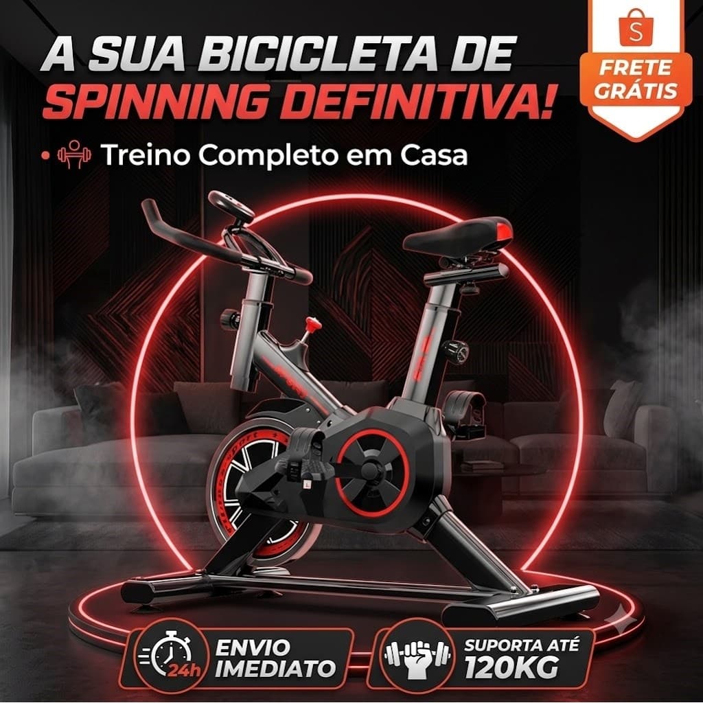 Bicicleta Spinning Ergométrica Doméstica Para Emagrecimento Aeróbico, Suporta 120kg Altura Regulável