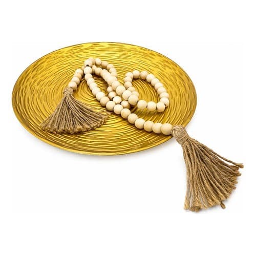 Centro De Mesa Decorativo 30cm E Colar Madeira Tassel 1,10m  Dourado
