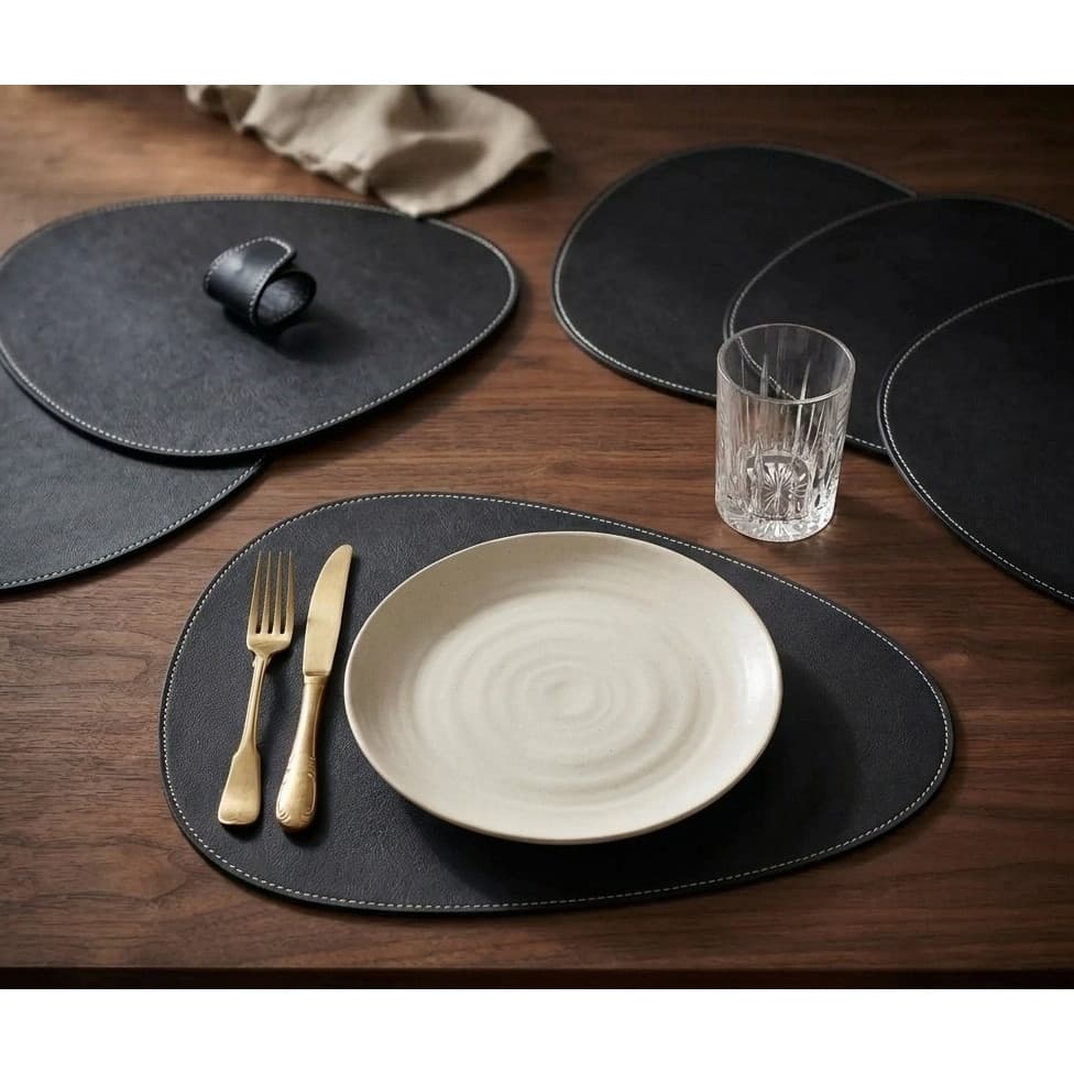 Kits Sousplat Oval Couro Sintético Individual Liso Jogo Americano para Mesa Posta Jantar Cozinha Elegante