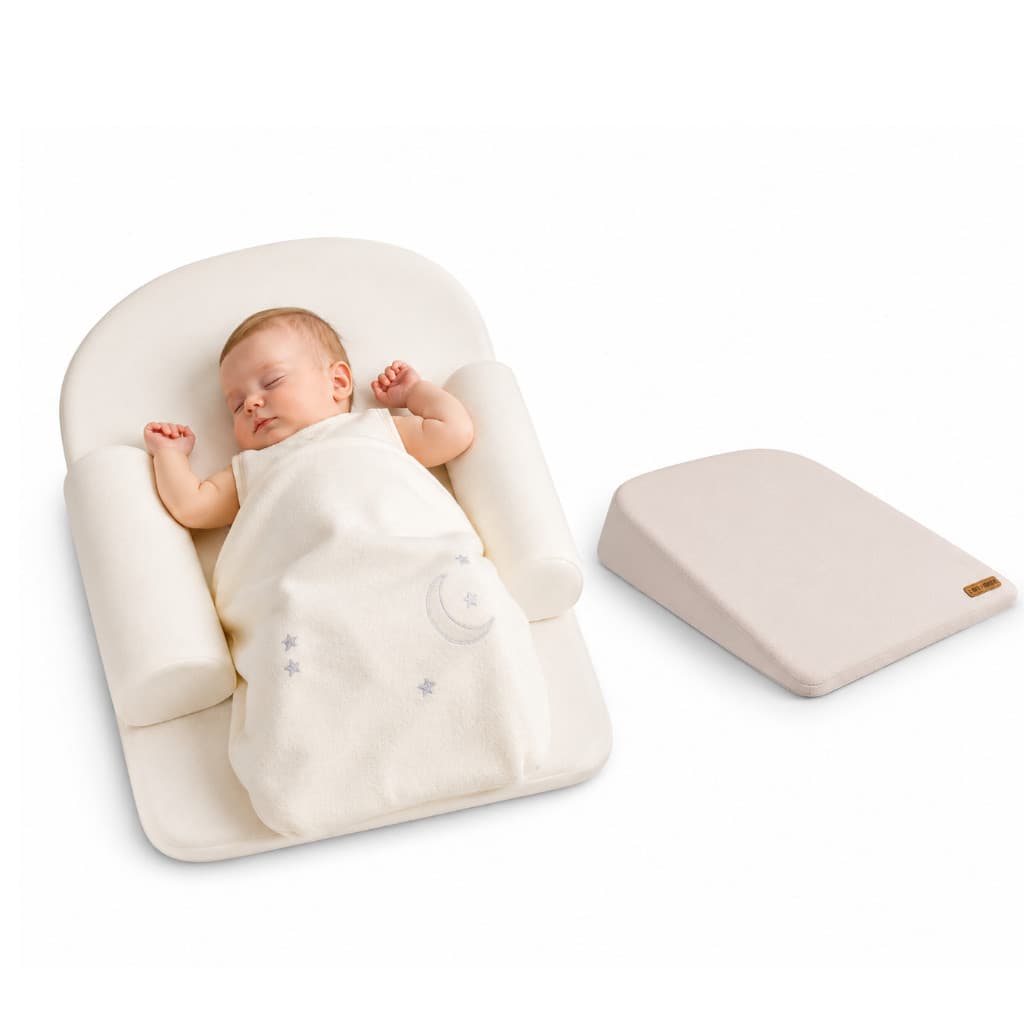Kit travesseiro anti-refluxo com rolinhos bebê para berço + Rampa para o carrinho
