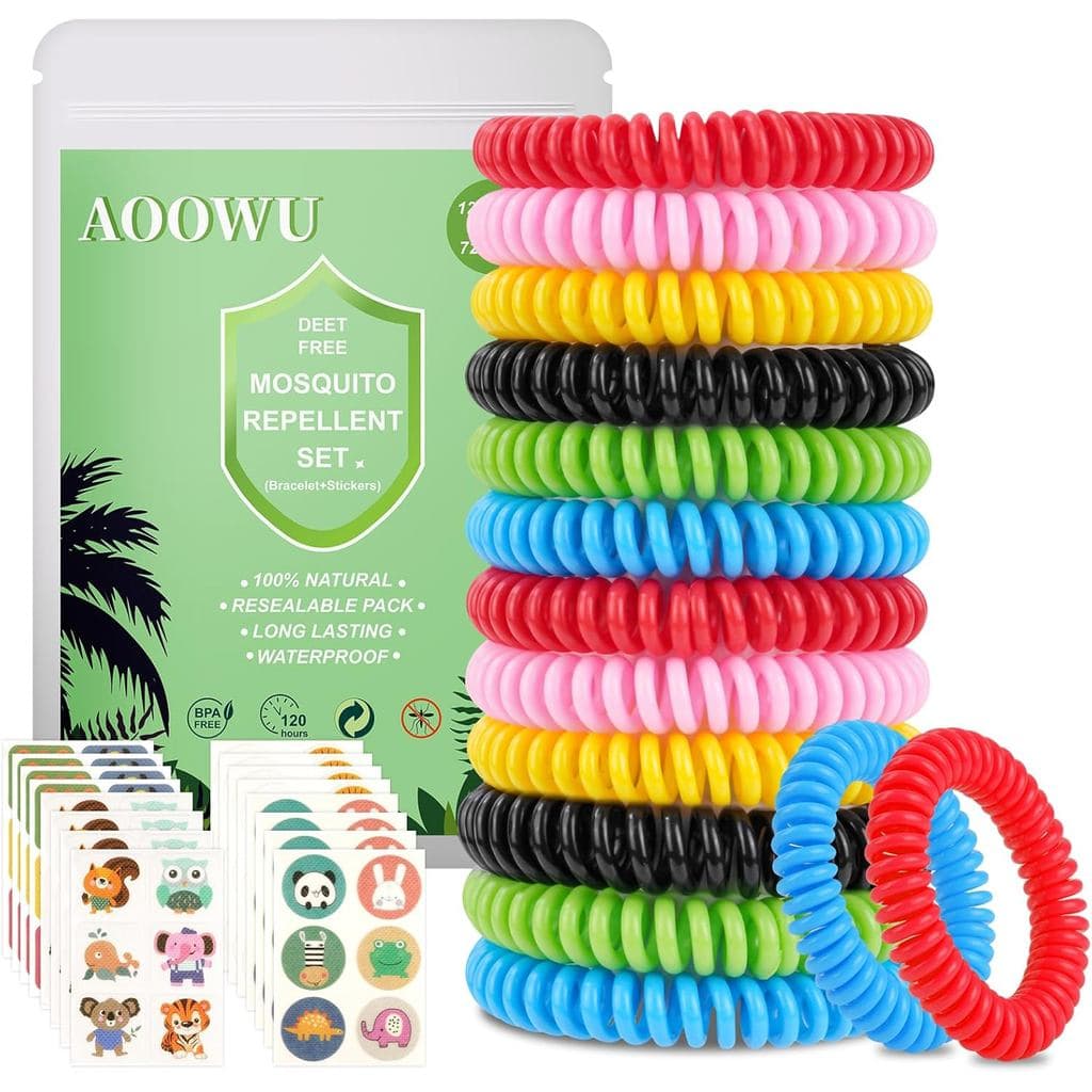 Pacote com 12 Pulseiras Repelentes de Mosquitos AOOWU, 72 Adesivos Repelentes de Mosquitos, Totalmente Naturais e Sem DE