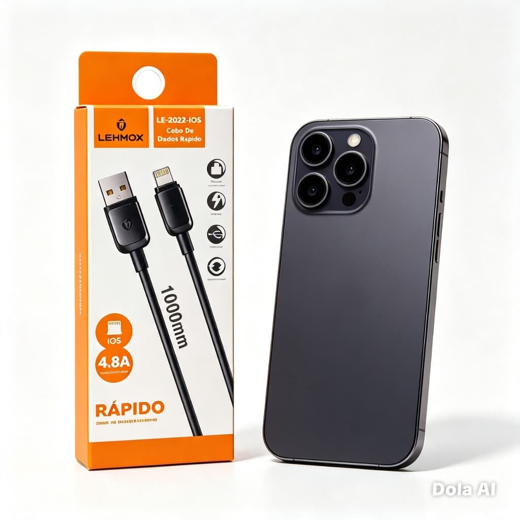 cabo preto  IPhone Lightning 7, 8, 9, XR, 12, 13 e 14 Pro Max Turbo Carregamento Rápido IOS