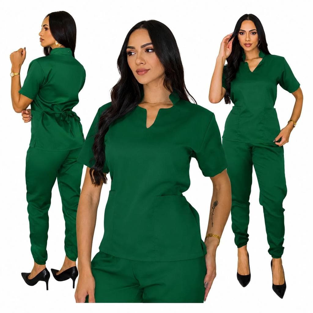 Scrubs Conjunto Garbadine Acinturado Pijama Cirurgico Médico Veterinaria Clinica Feminino  Uniforme Profissional