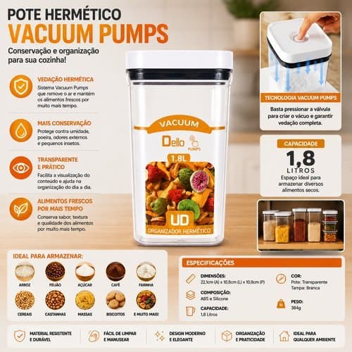Pote Hermetico Retangular Tampa Pumps 18 Litros Armazenamento Seguro Conservacao Alimentos