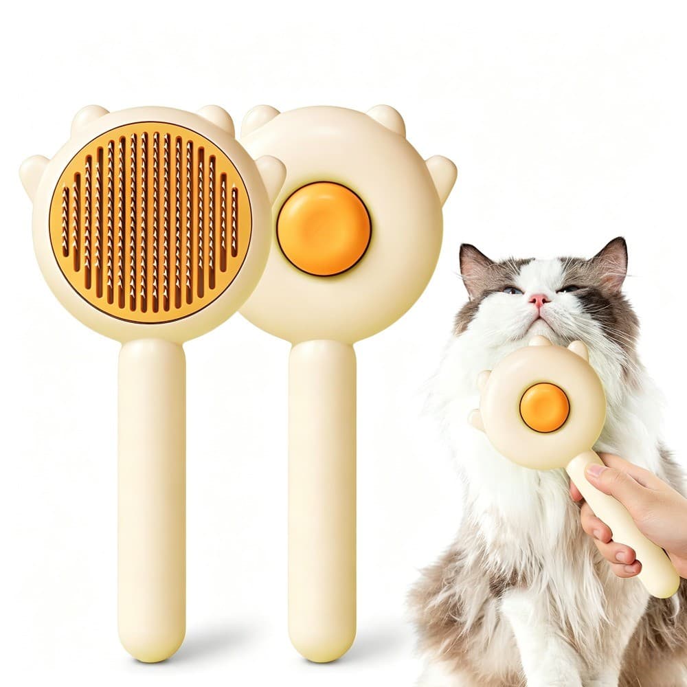 Escova Para Cuidados Com Animais De Estimação , Autolimpante , Pente De Aço Inoxidável Cães E Gatos , Remove Pelos Solto