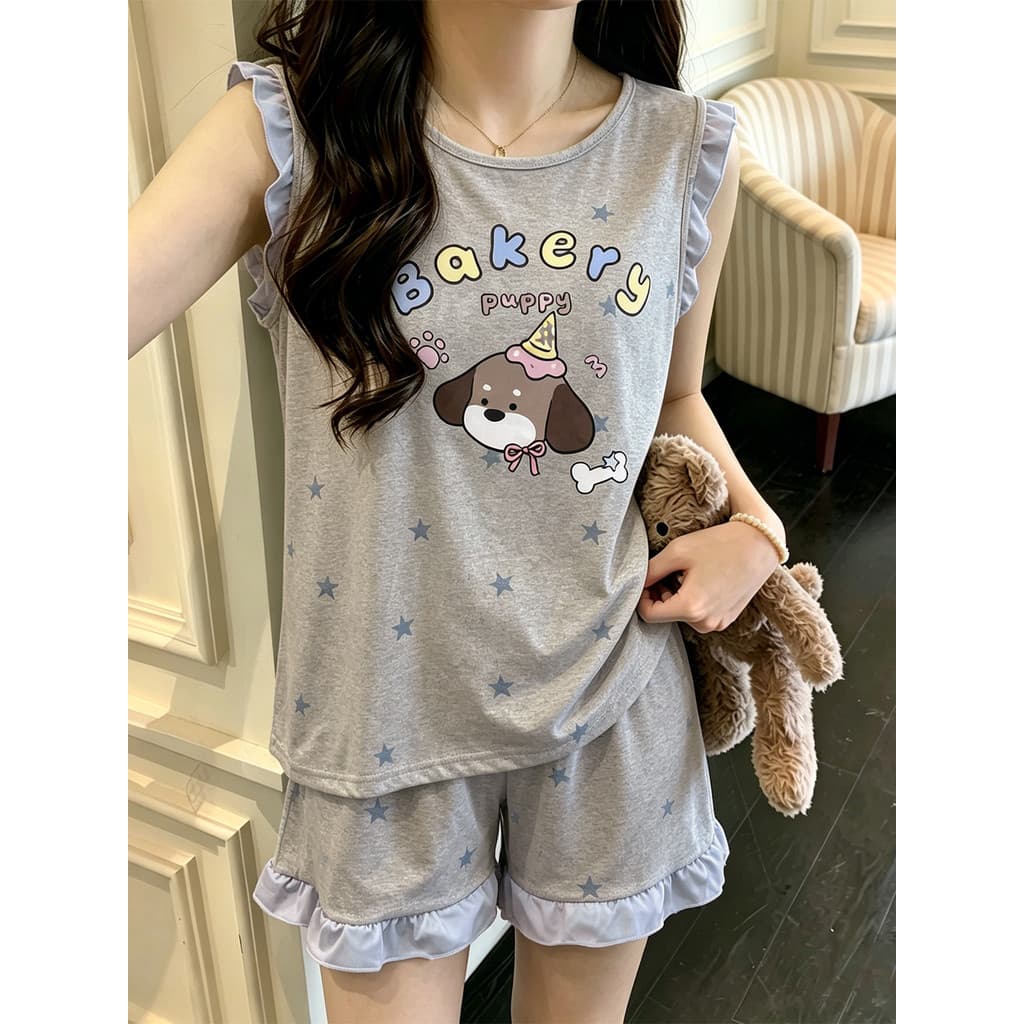 2026 novo estilo verão Tiannv sem mangas colete pijamas bonito filhote de cachorro Plus Size terno fino Loungewear pode